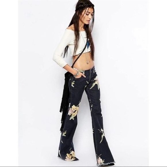Free People Denim - Free People Bali Flare Jeans Miami Nights Floral Blue Size 28